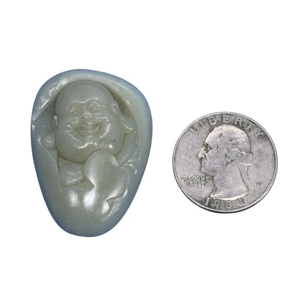 Chinese Polished Nephrite Jade Carved Smiling Buddha 1 1/2” Tall Pendant - Picture 11 of 14
